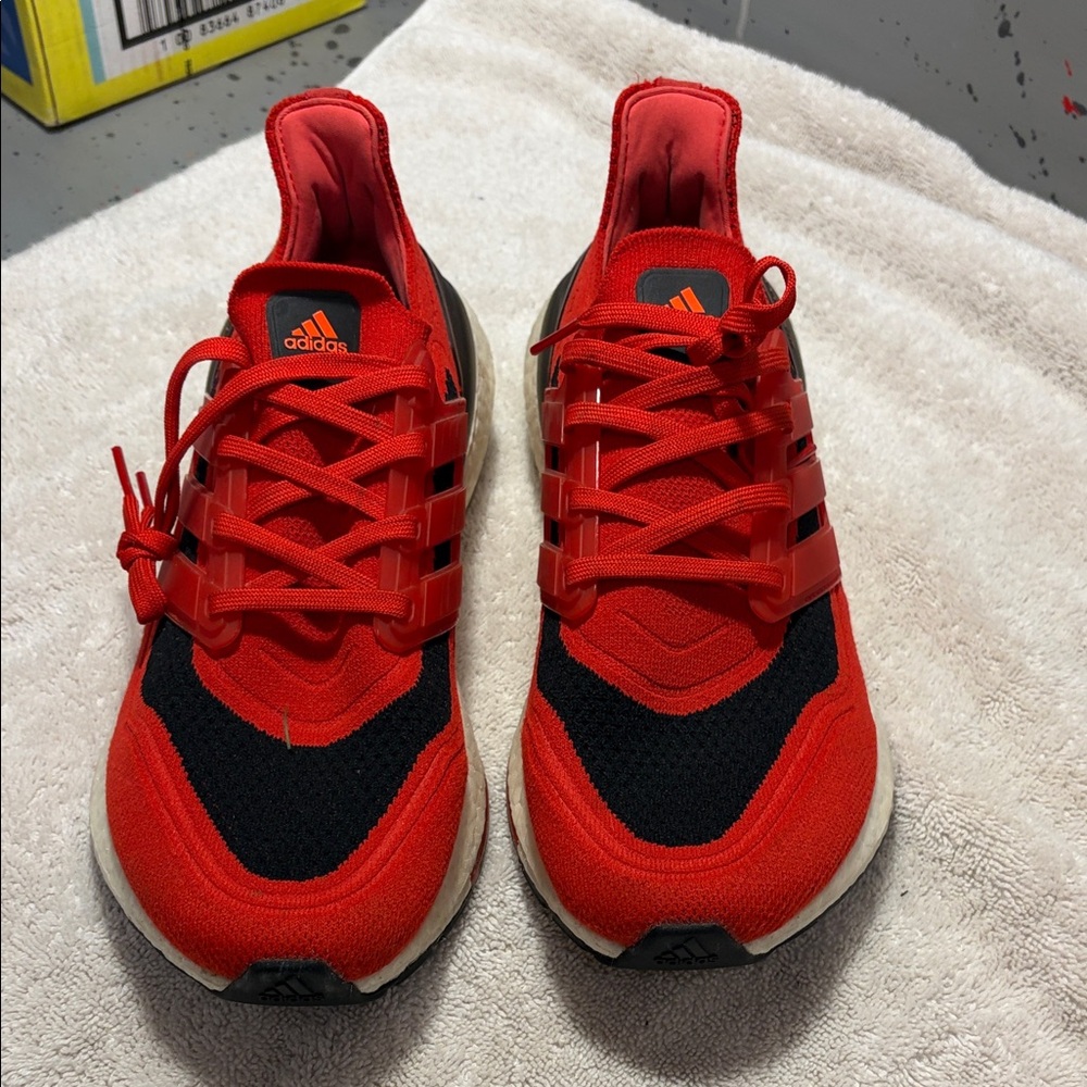 adidas Red and Black Knit Athletic Sneakers